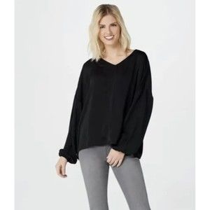 New Du Jour V-Neck Drop Shoulder Shirt Top Blouse Black QVC New Without Tags